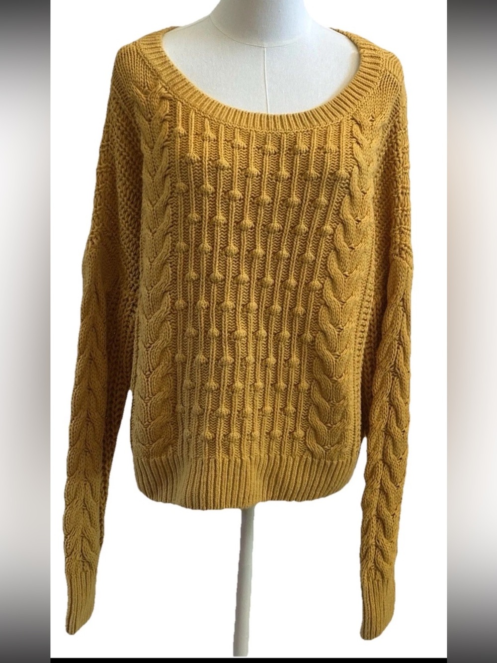 Abercrombie & Fitch Mustard Cable Knit Sweater XL Chunky Cotton Cozy Fall